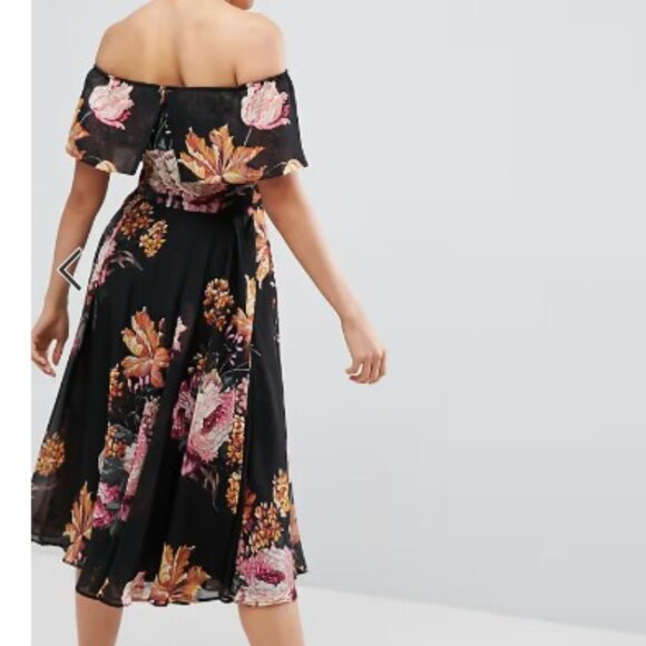 ASOS Bardot Midi Dress in Floral Print Size 4 - Picture 2 of 8